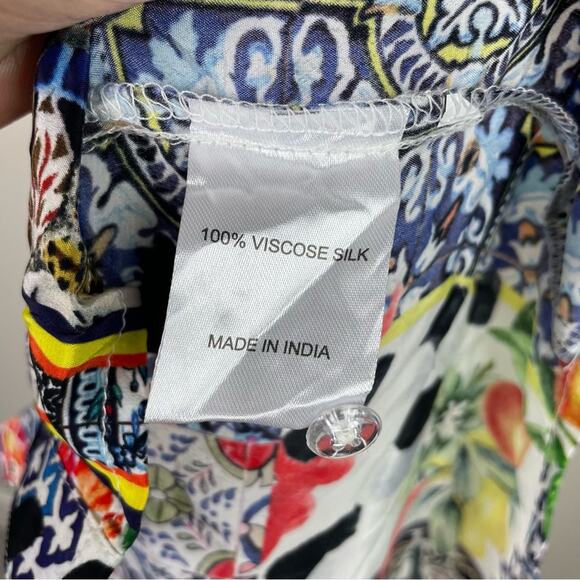 Shana Multicolor Geometric Floral  Flared Sleeve Button Front NWT Silk Top  Med - Picture 9 of 9